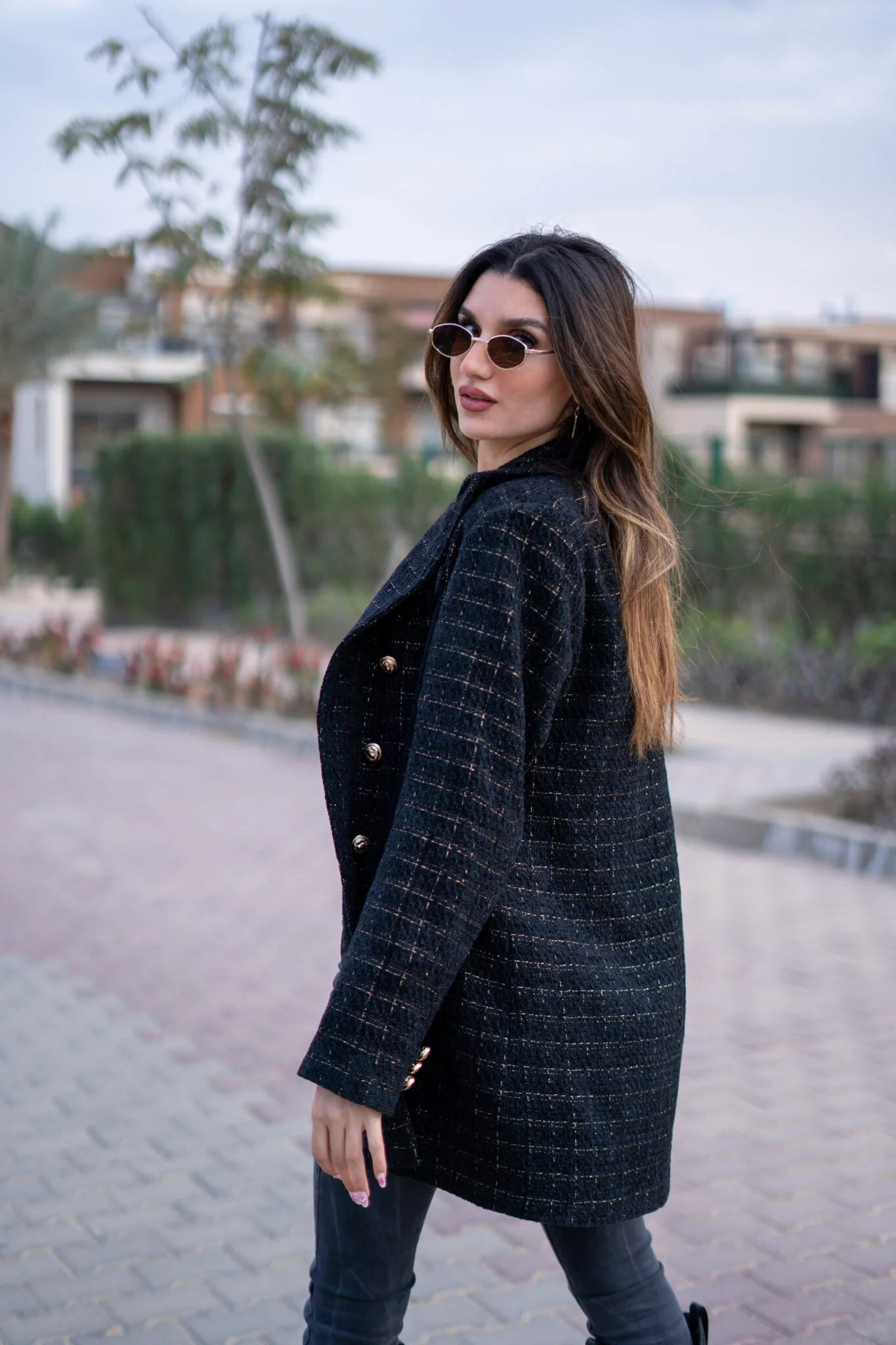 Over sized Black tweed blazer with gold threads