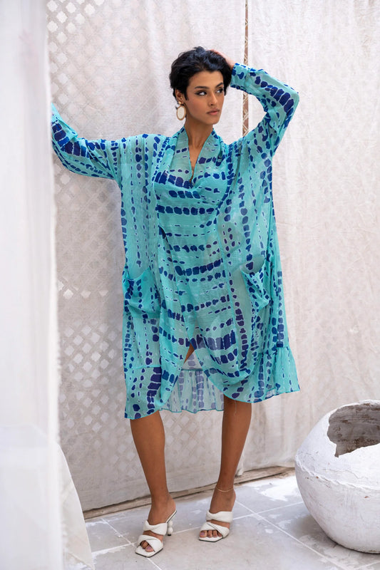 Patterned Blue Chiffon Cardigan