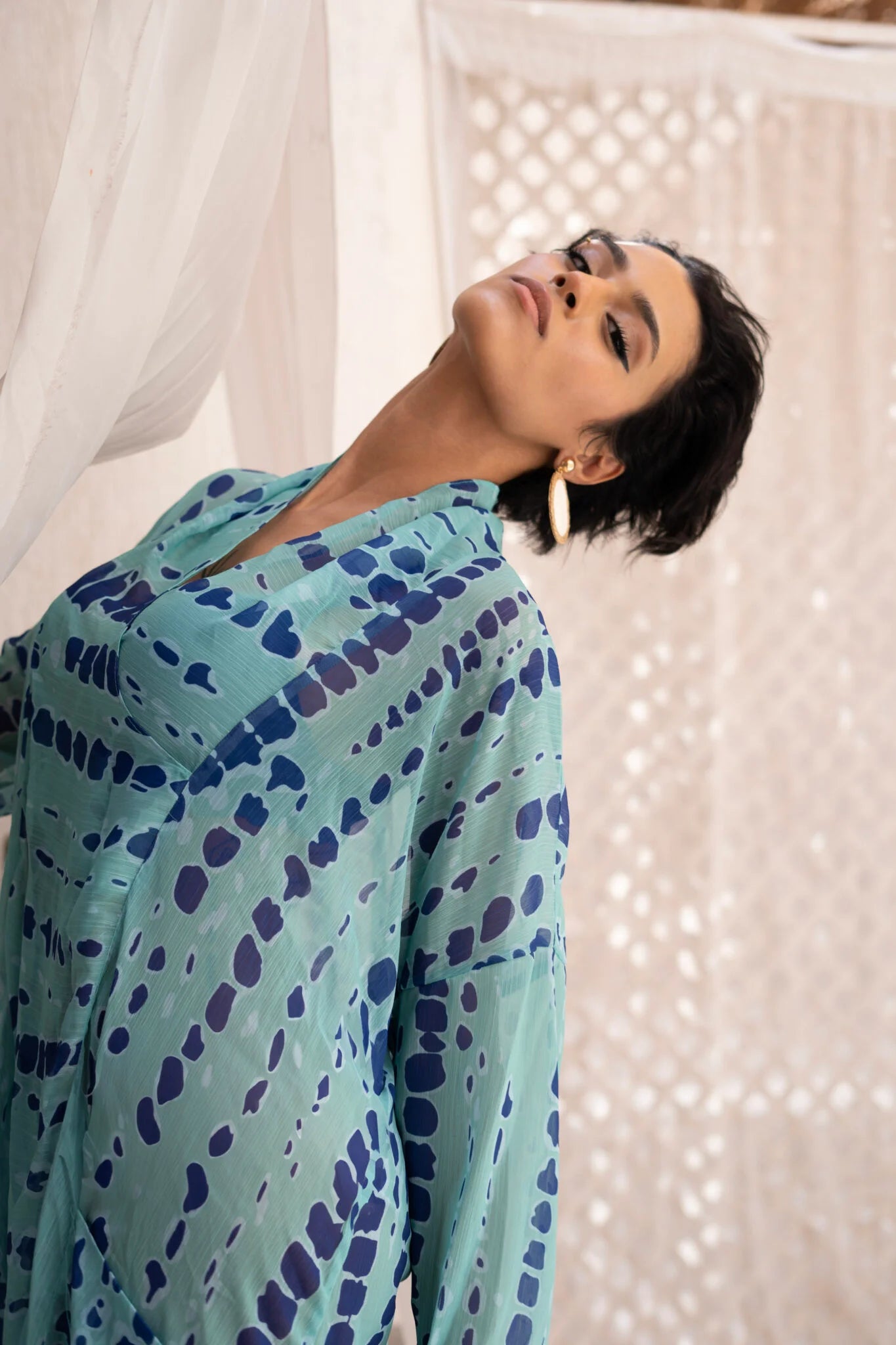 Patterned Blue Chiffon Cardigan