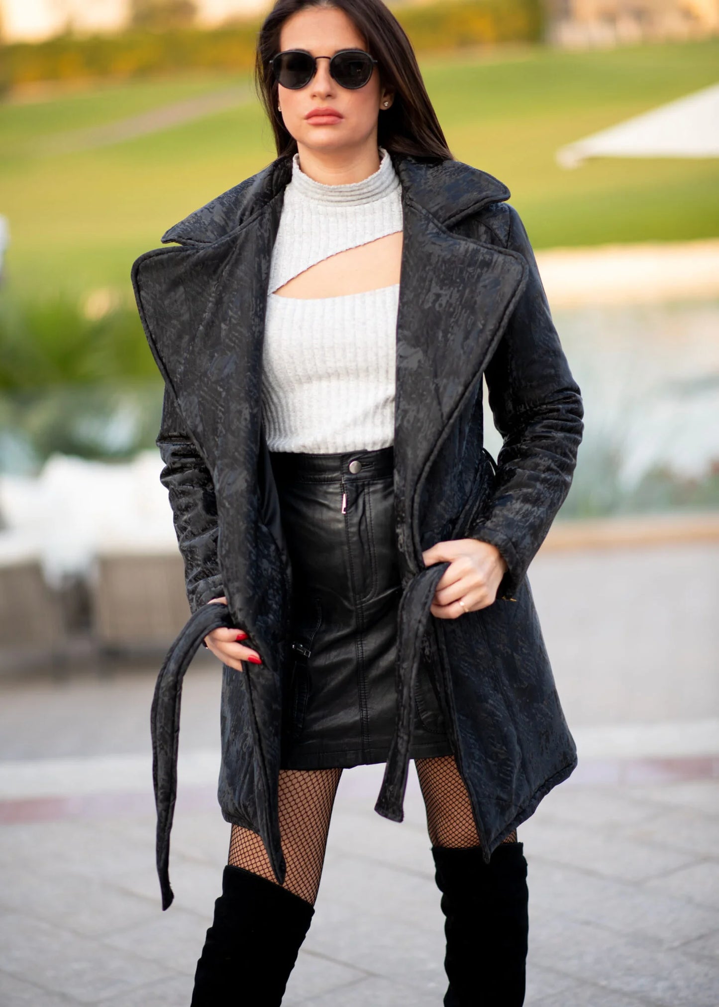 3D black leather coat