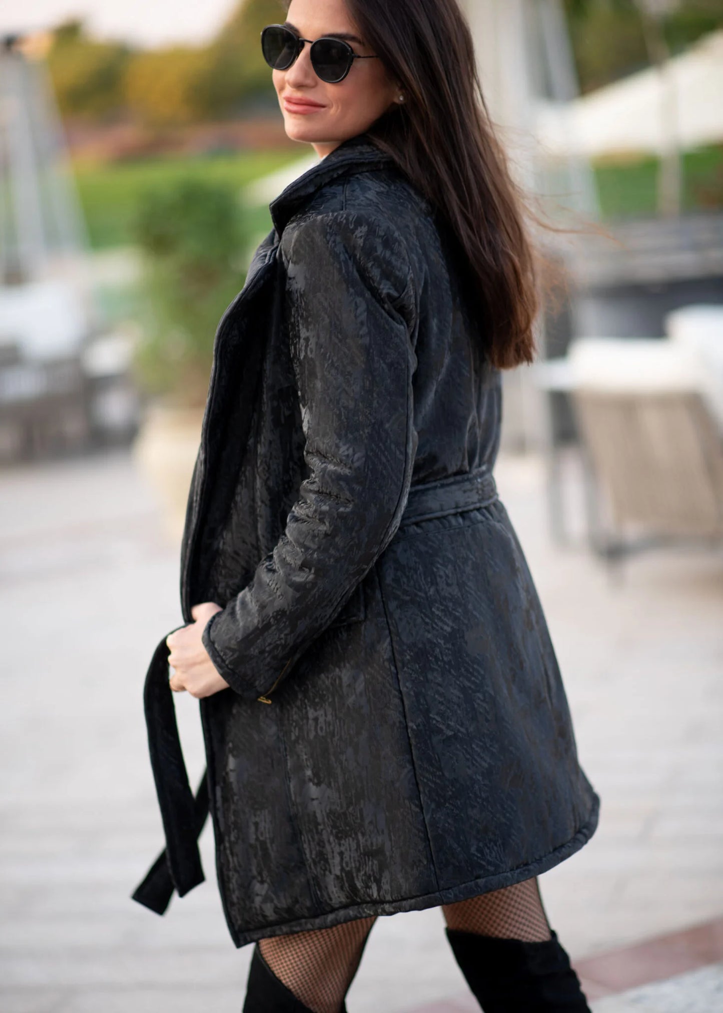3D black leather coat