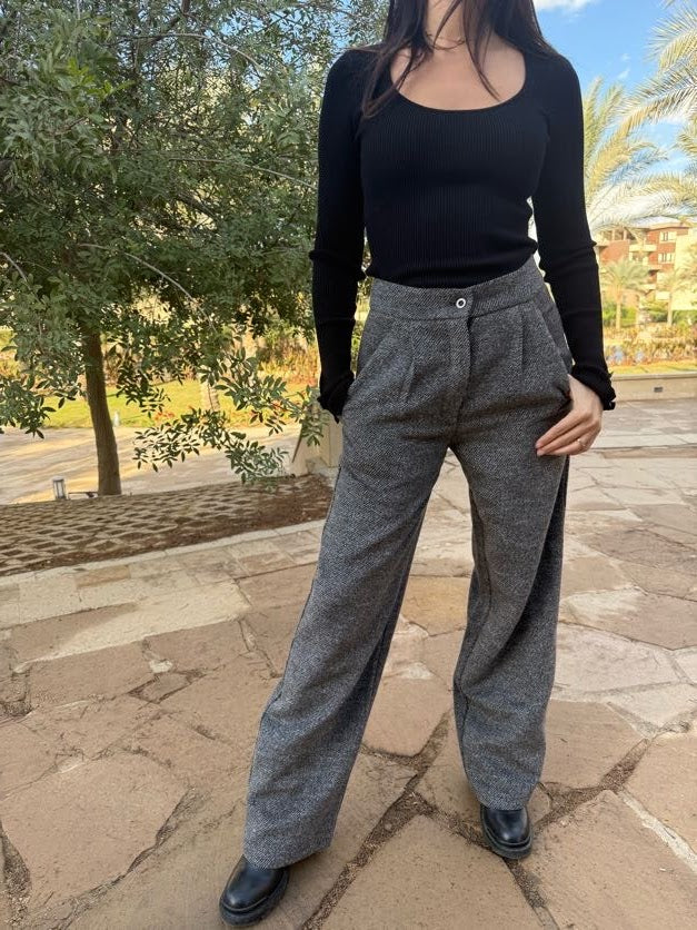 Grey wool wide leg pants