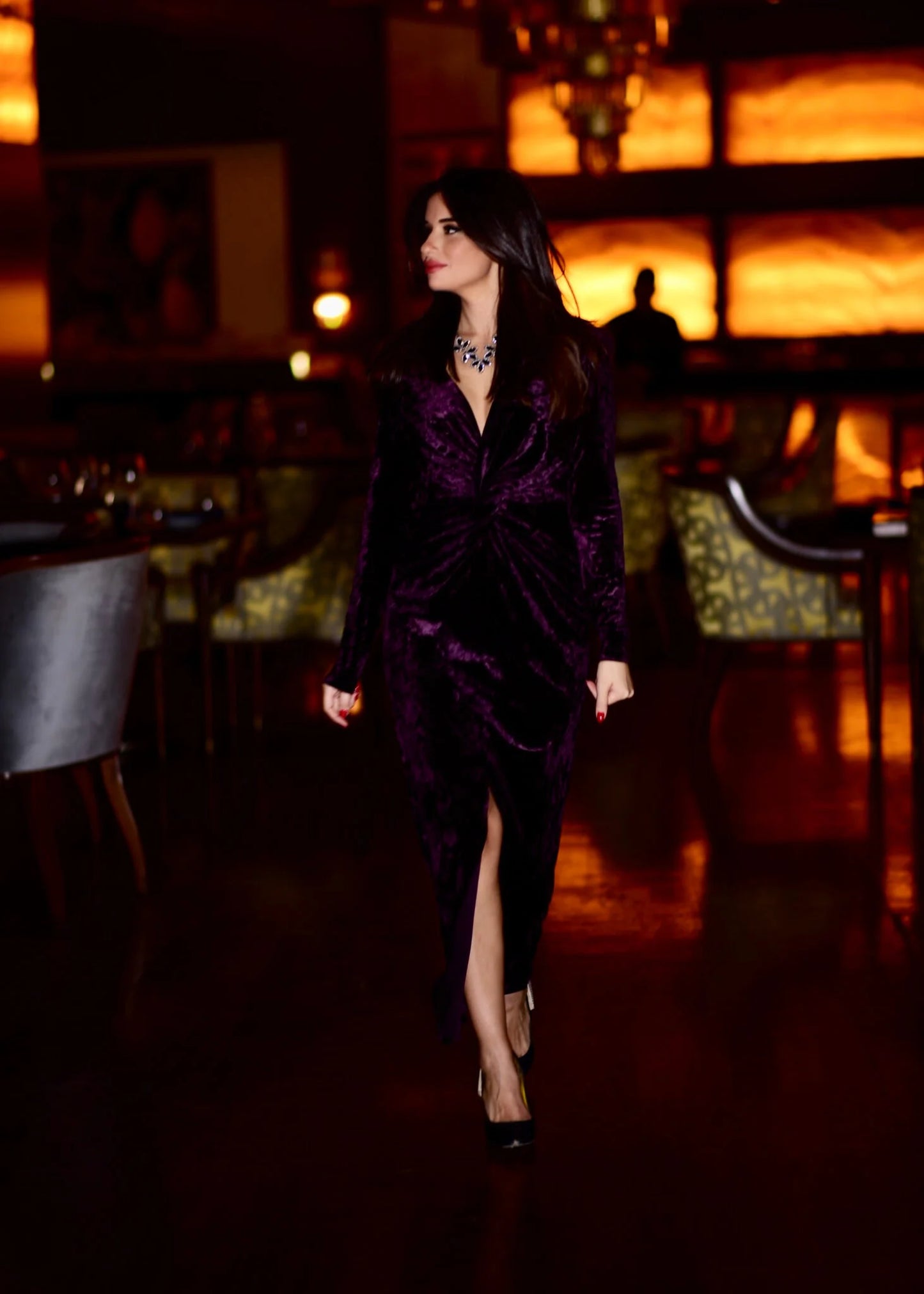 Purple Velvet Midi-Dress