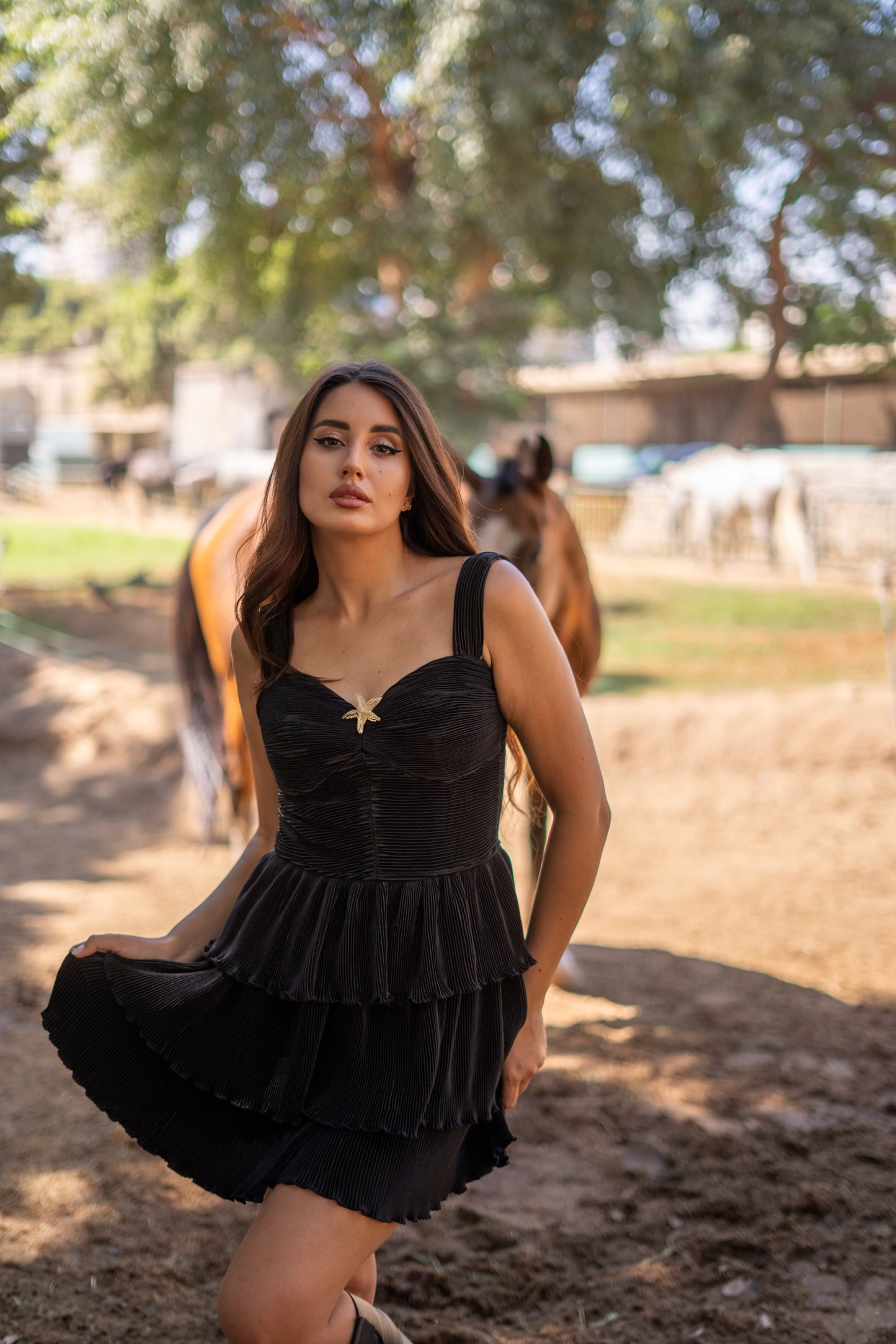 Black Short mermaid dress with gold central starfish accessory