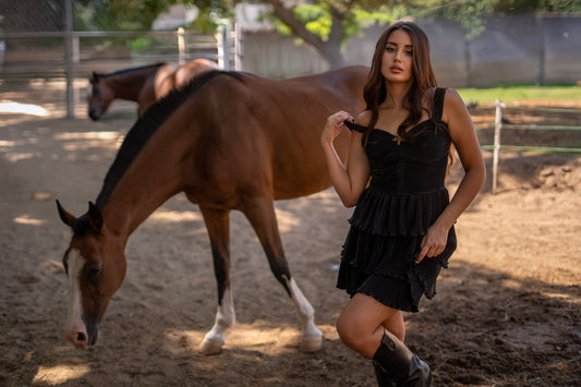 Black Short mermaid dress with gold central starfish accessory