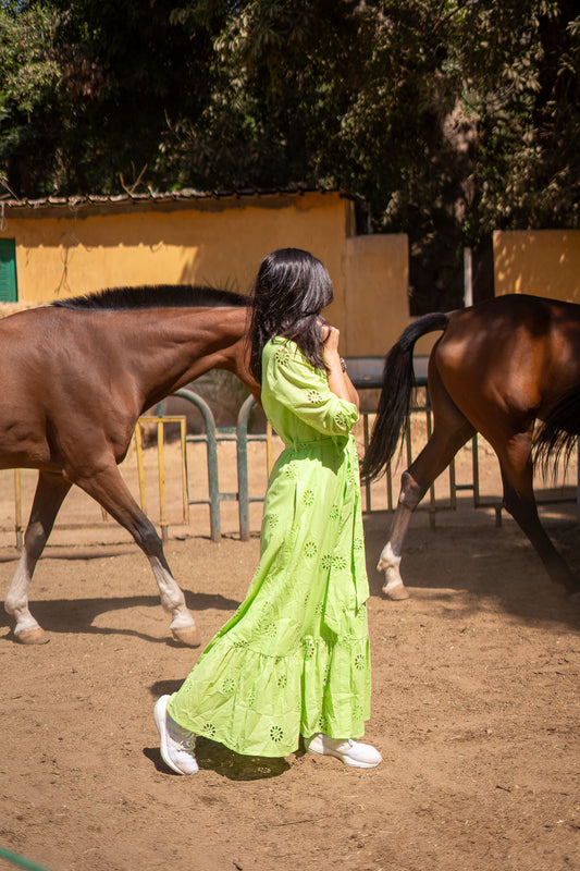 Broderie Lime Neon Green Maxi Dress