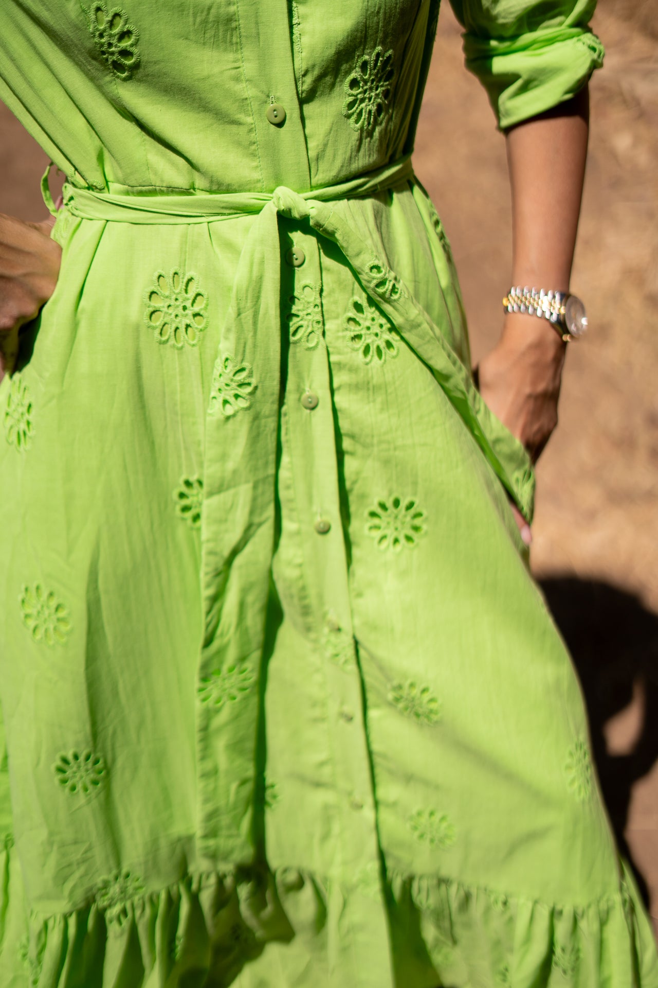 Broderie Lime Neon Green Maxi Dress