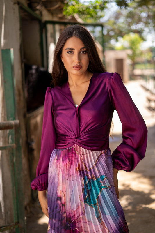 Surplice Floral Maxi Dress With Balloon Sleeves