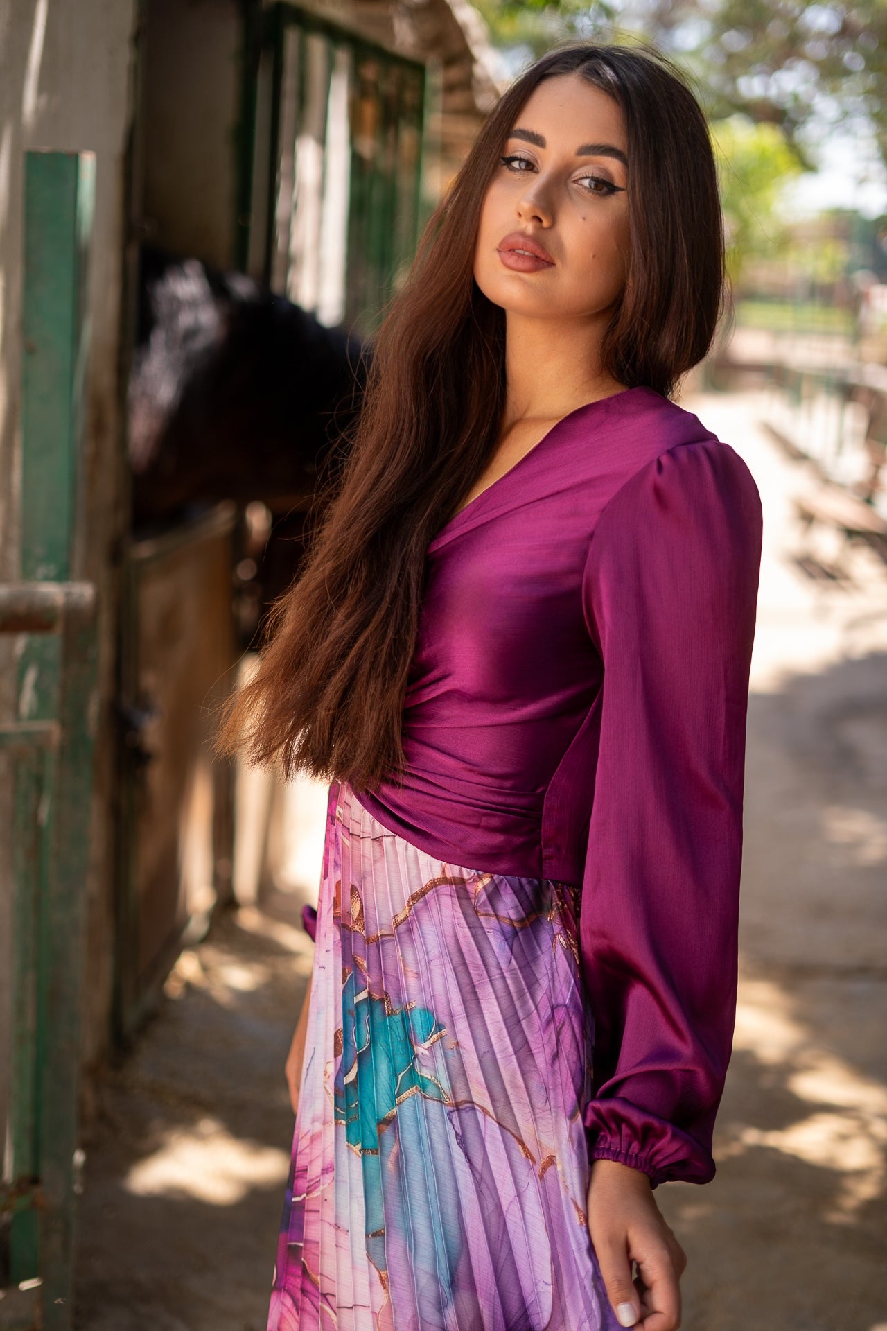 Surplice Floral Maxi Dress With Balloon Sleeves