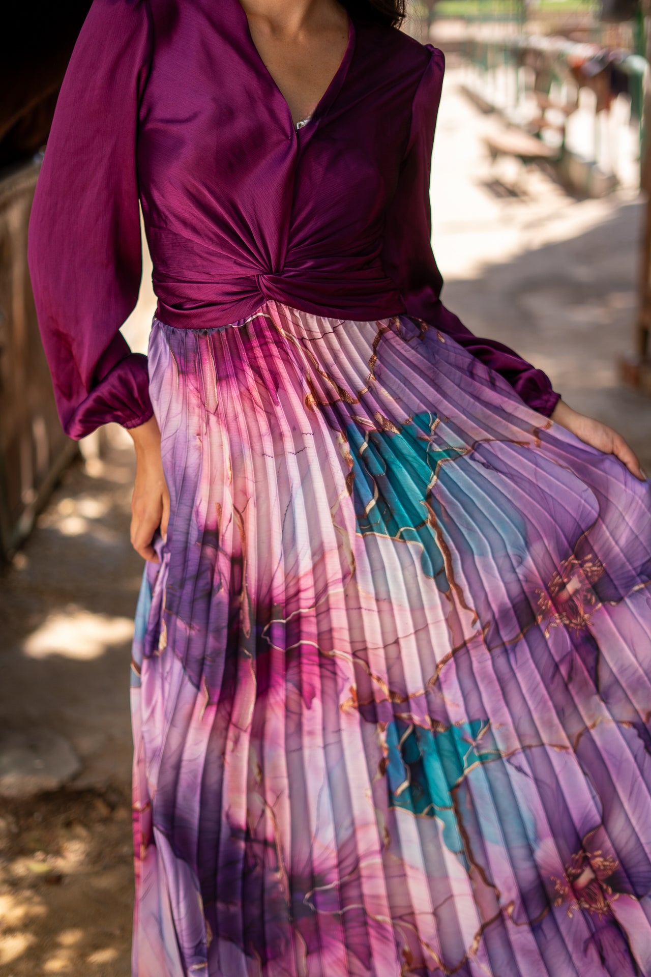 Surplice Floral Maxi Dress With Balloon Sleeves