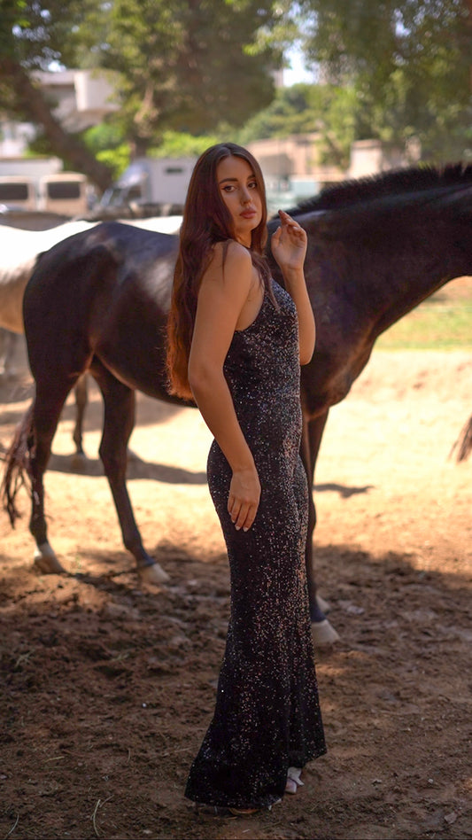 A-cut sequin Black jumpsuit