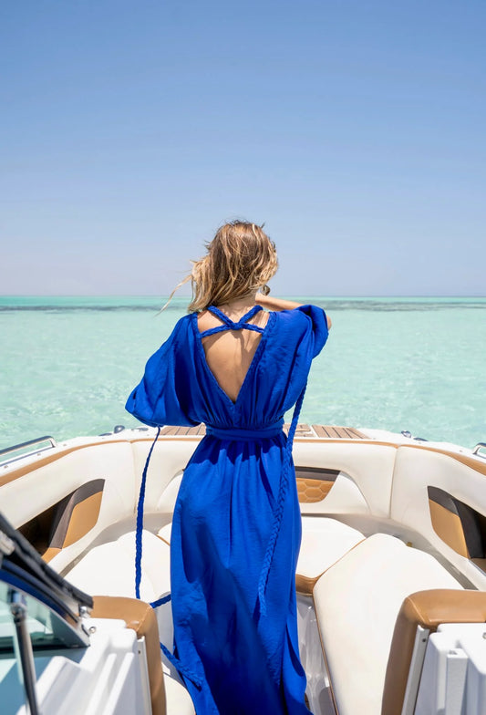 Electric Blue Lenin Dress with Braids