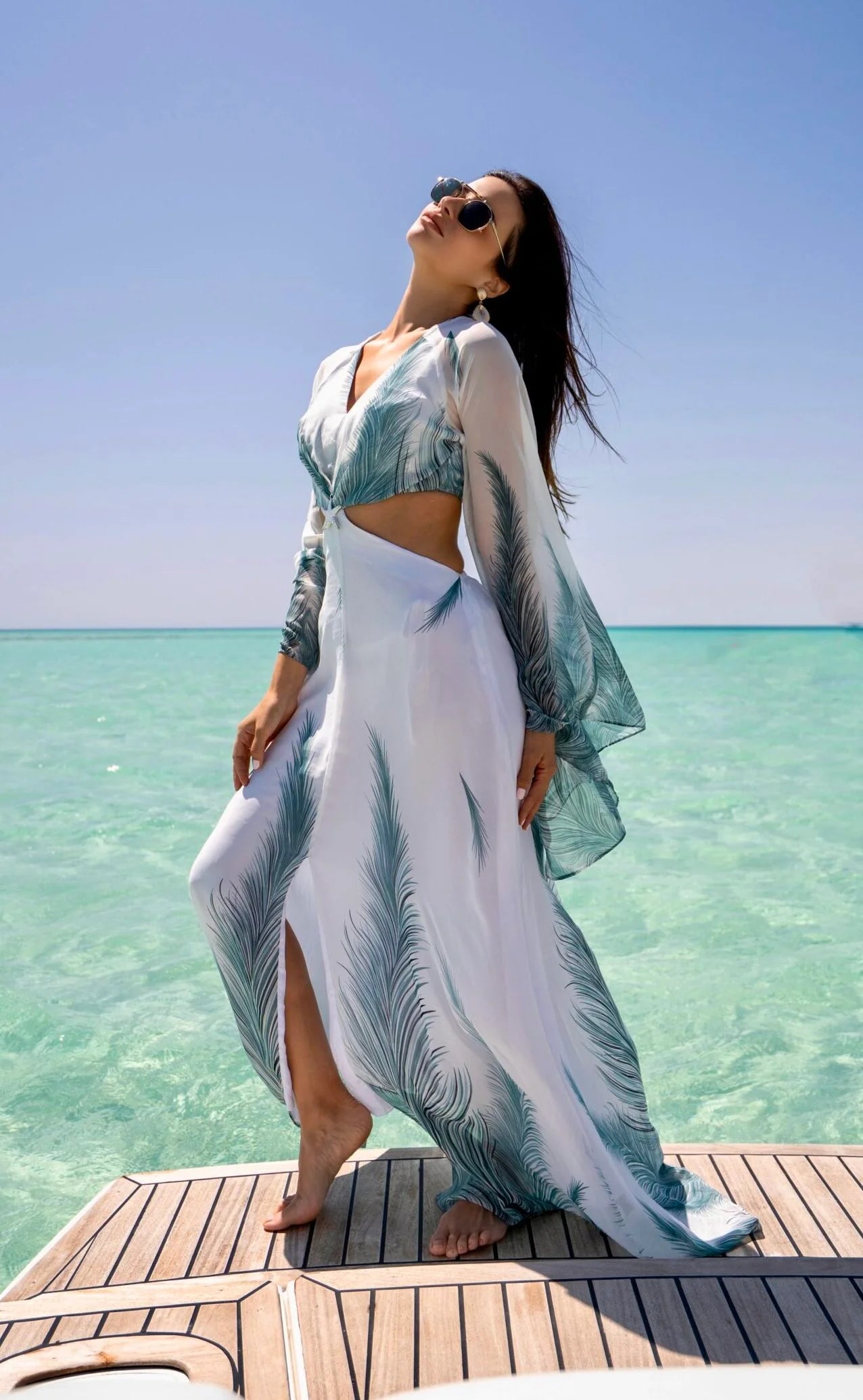 Mint Leaves Dress with Waist Cutouts & Silver Starfish Accessory