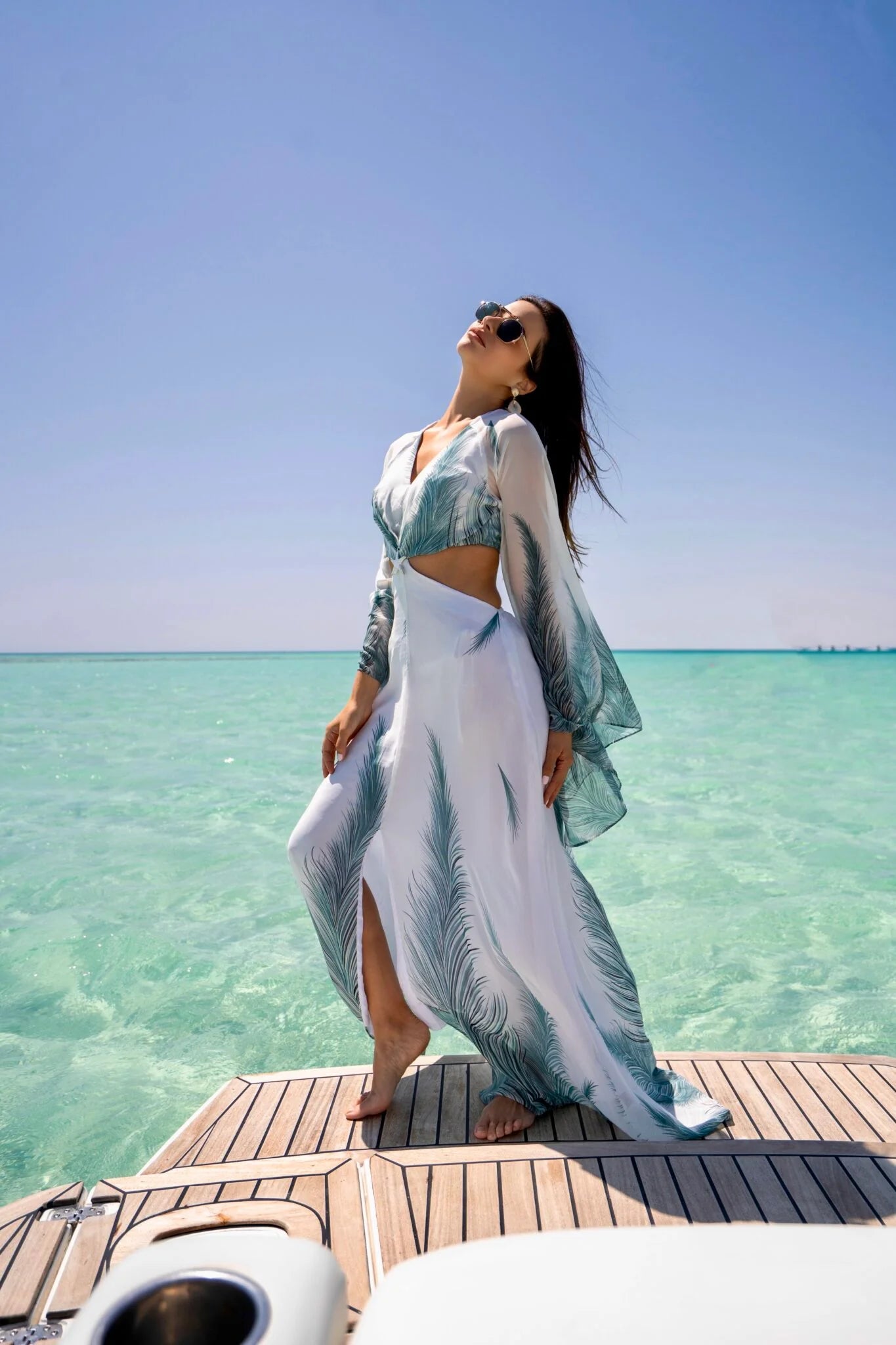 Mint Leaves Dress with Waist Cutouts & Silver Starfish Accessory