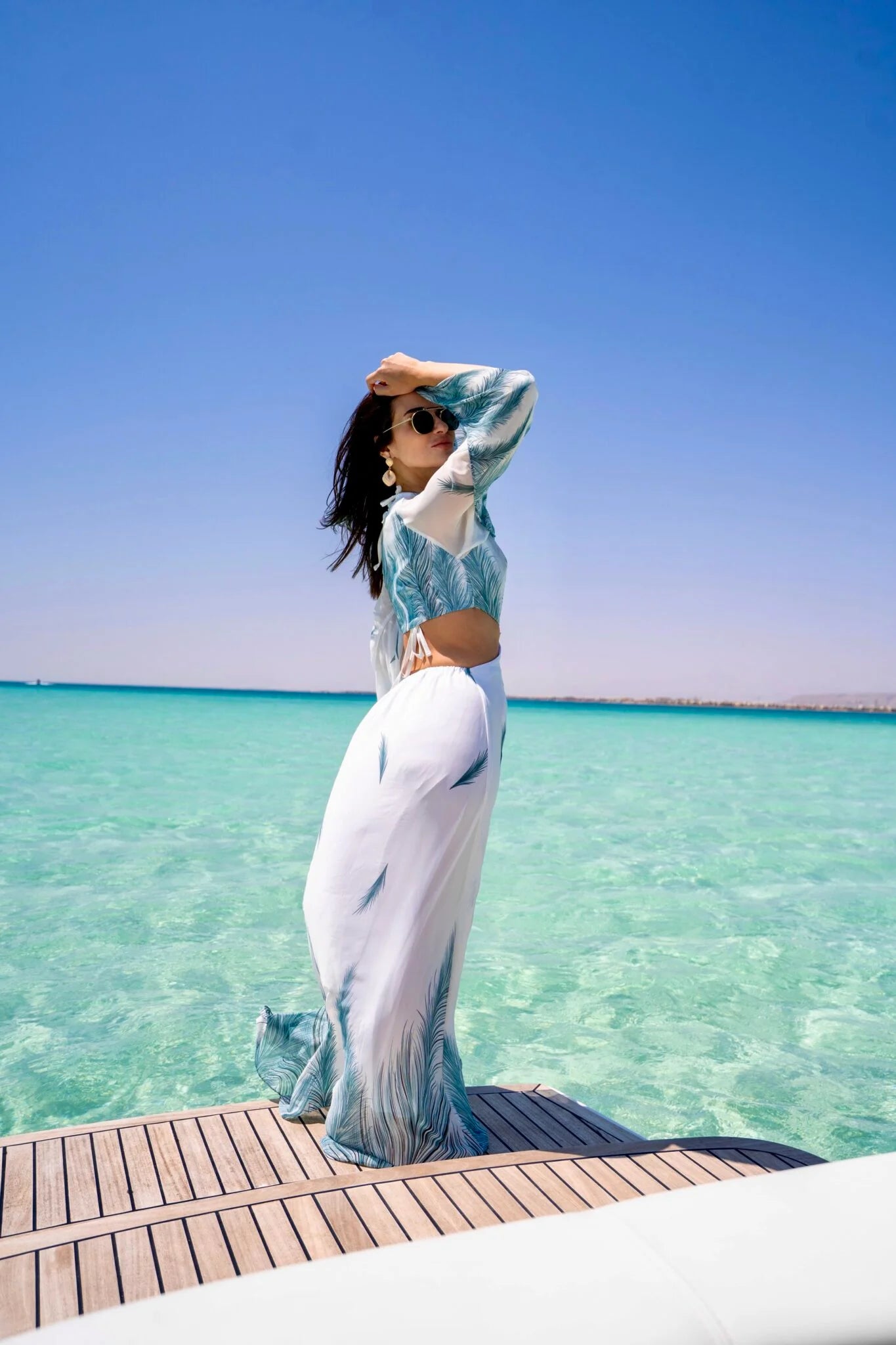 Mint Leaves Dress with Waist Cutouts & Silver Starfish Accessory