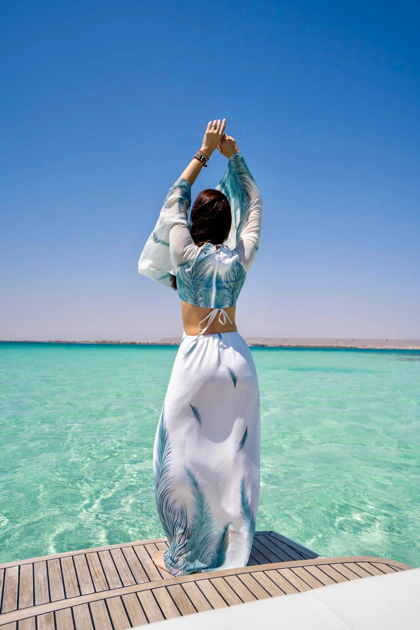 Mint Leaves Dress with Waist Cutouts & Silver Starfish Accessory