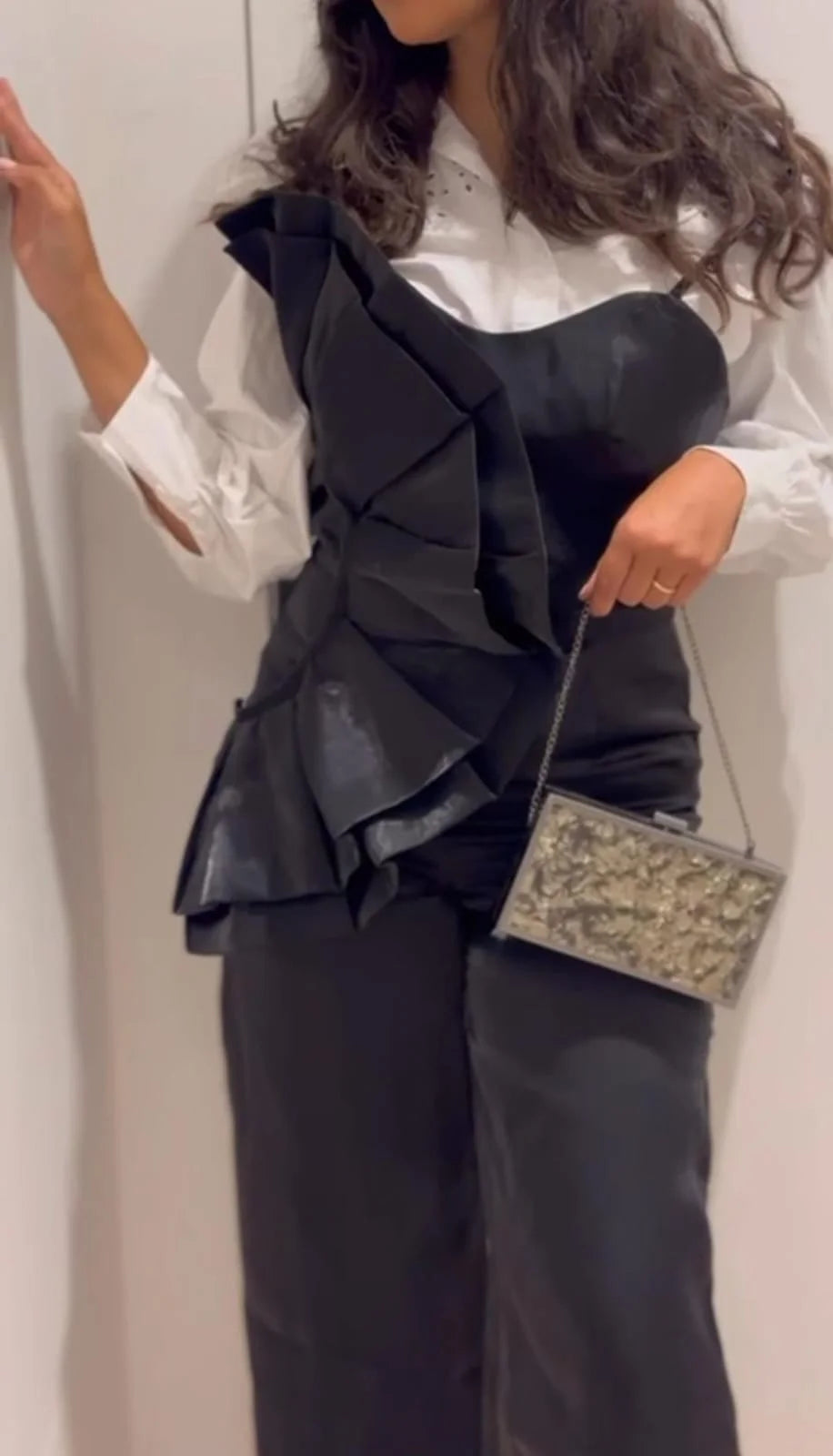 Black flower shiny jumpsuit