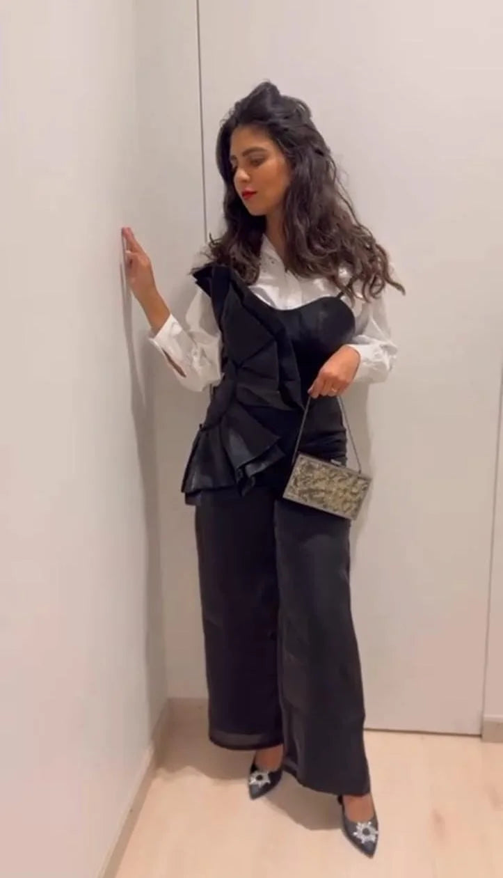 Black flower shiny jumpsuit