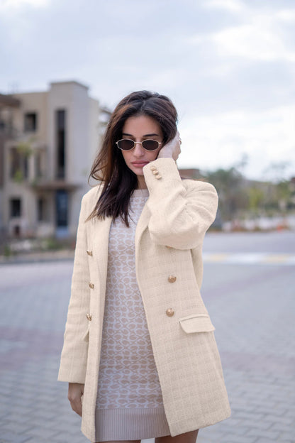 Over sized Off White tweed blazer with gold threads