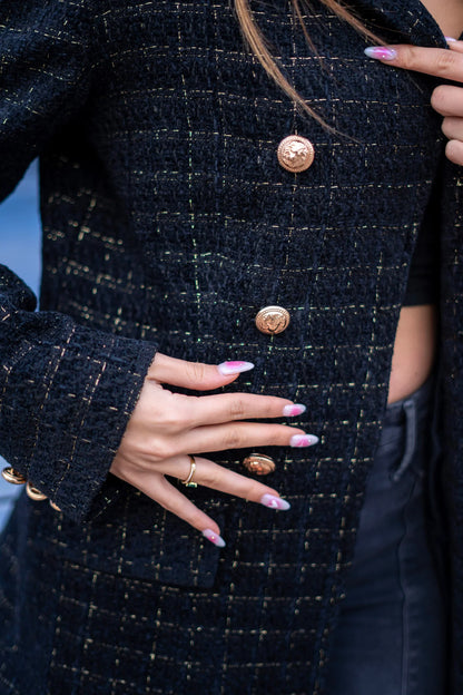 Over sized Black tweed blazer with gold threads