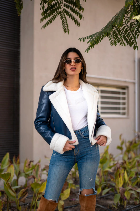 Navy-blue Leather shearling jacket