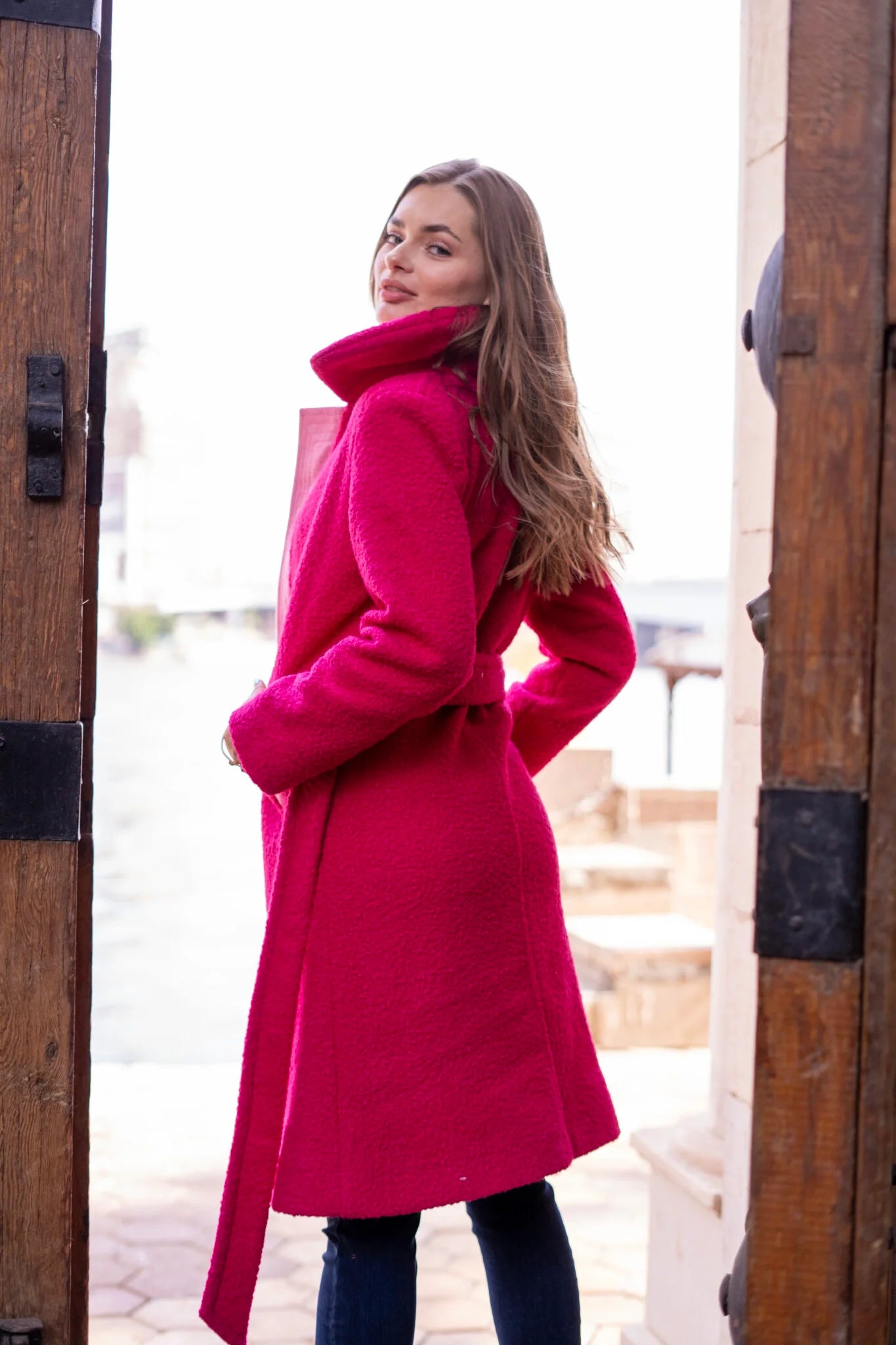 Fuchsia Wool Long Teddy Coat