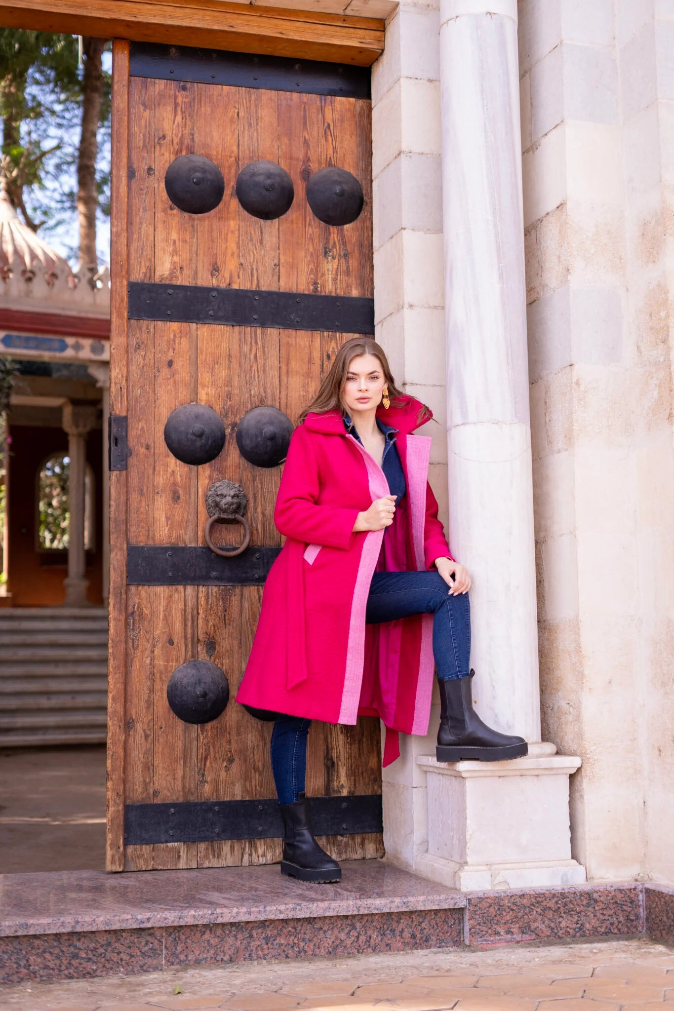 Fuchsia Wool Long Teddy Coat