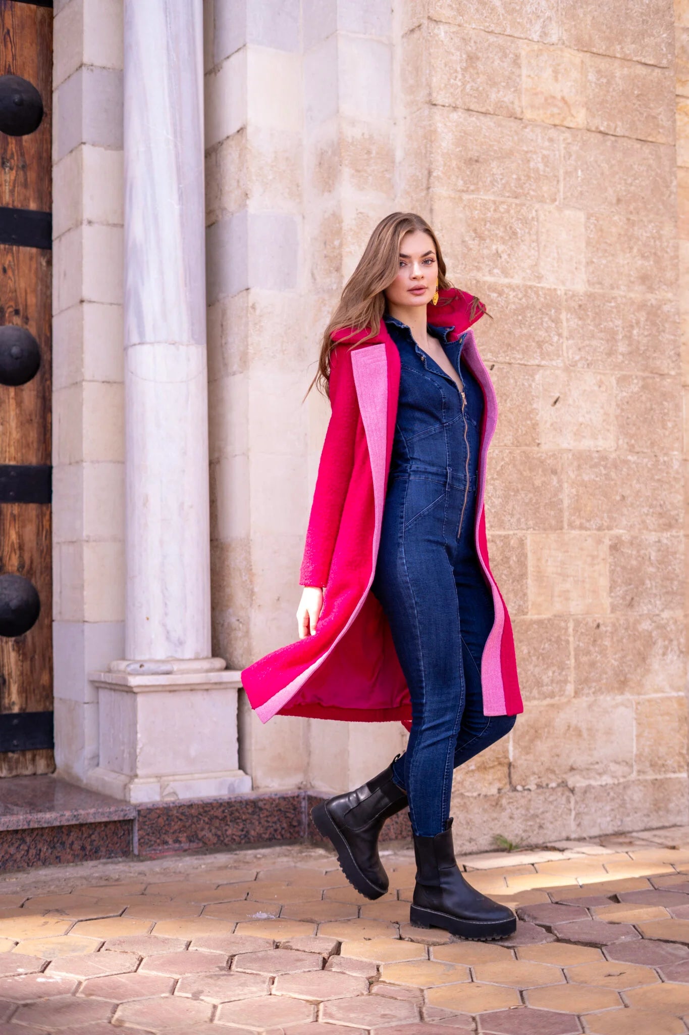 Fuchsia Wool Long Teddy Coat