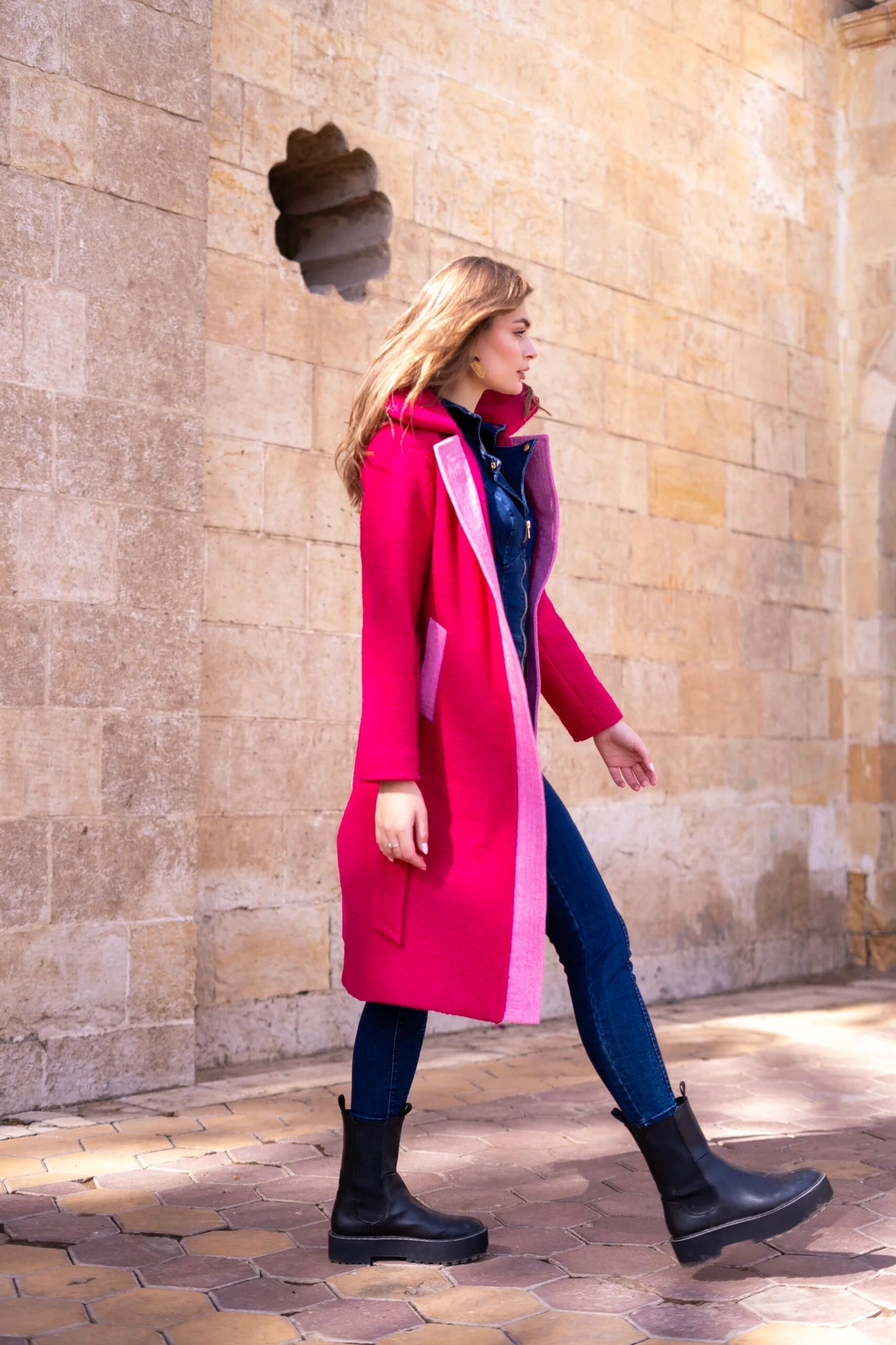 Fuchsia Wool Long Teddy Coat
