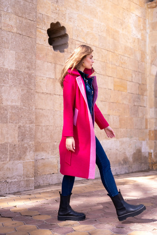 Fuchsia Wool Long Teddy Coat