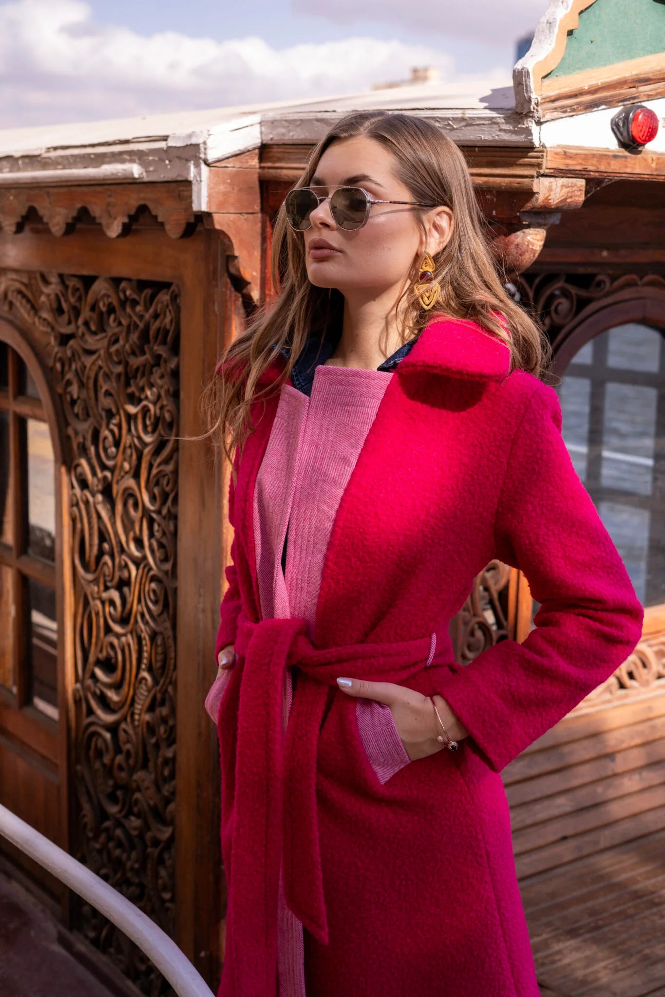 Fuchsia Wool Long Teddy Coat