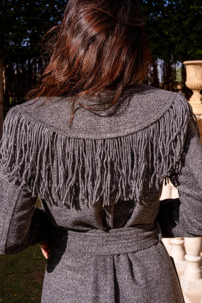 Grey wool coat with fringes
