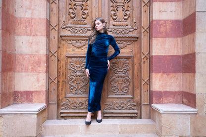 Emerald Blue Velvet Midi dress