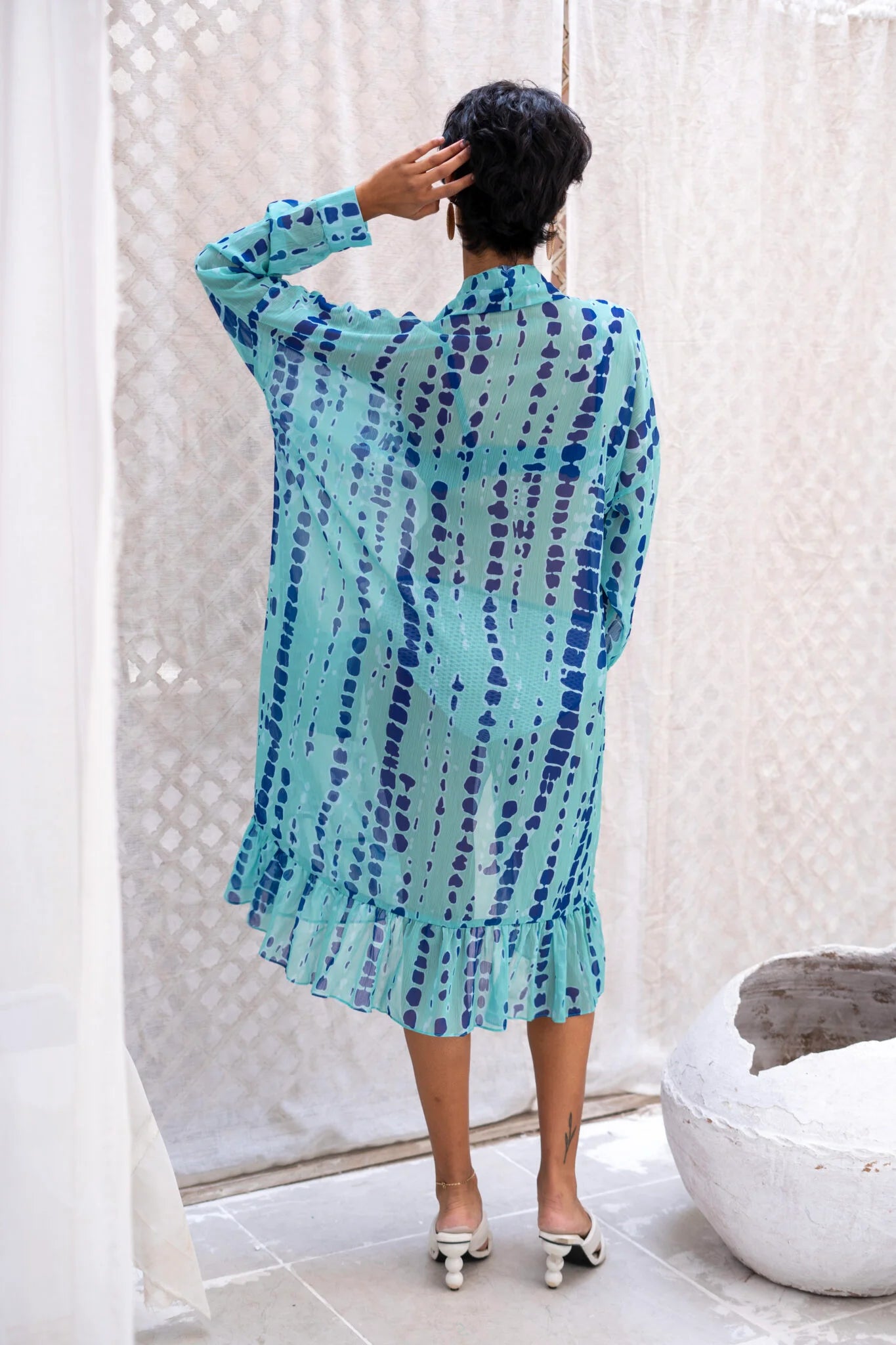 Patterned Blue Chiffon Cardigan