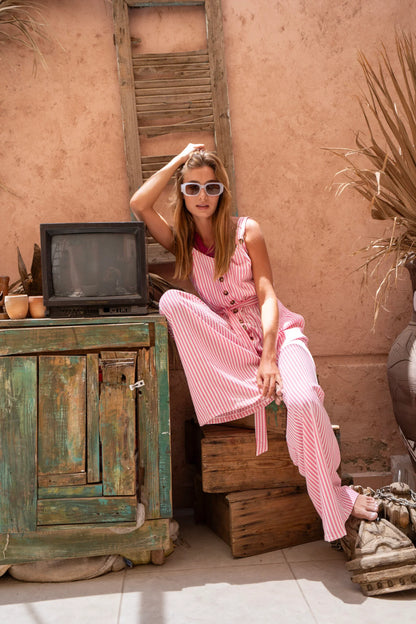 Striped White In Pink Jumpsuit