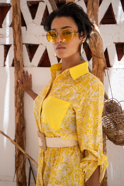 Yellow Patterned Shirt Dress