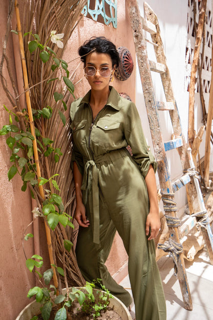 Pure Lenin Olive Jumpsuit
