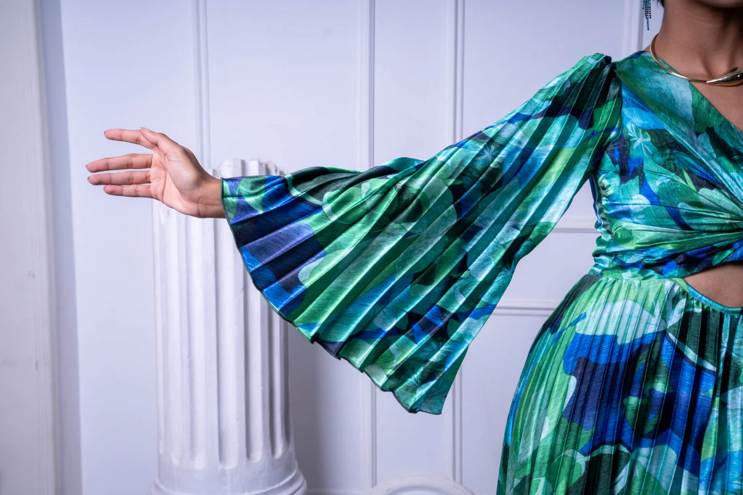 One Shoulder Pleated Floral Jumpsuit