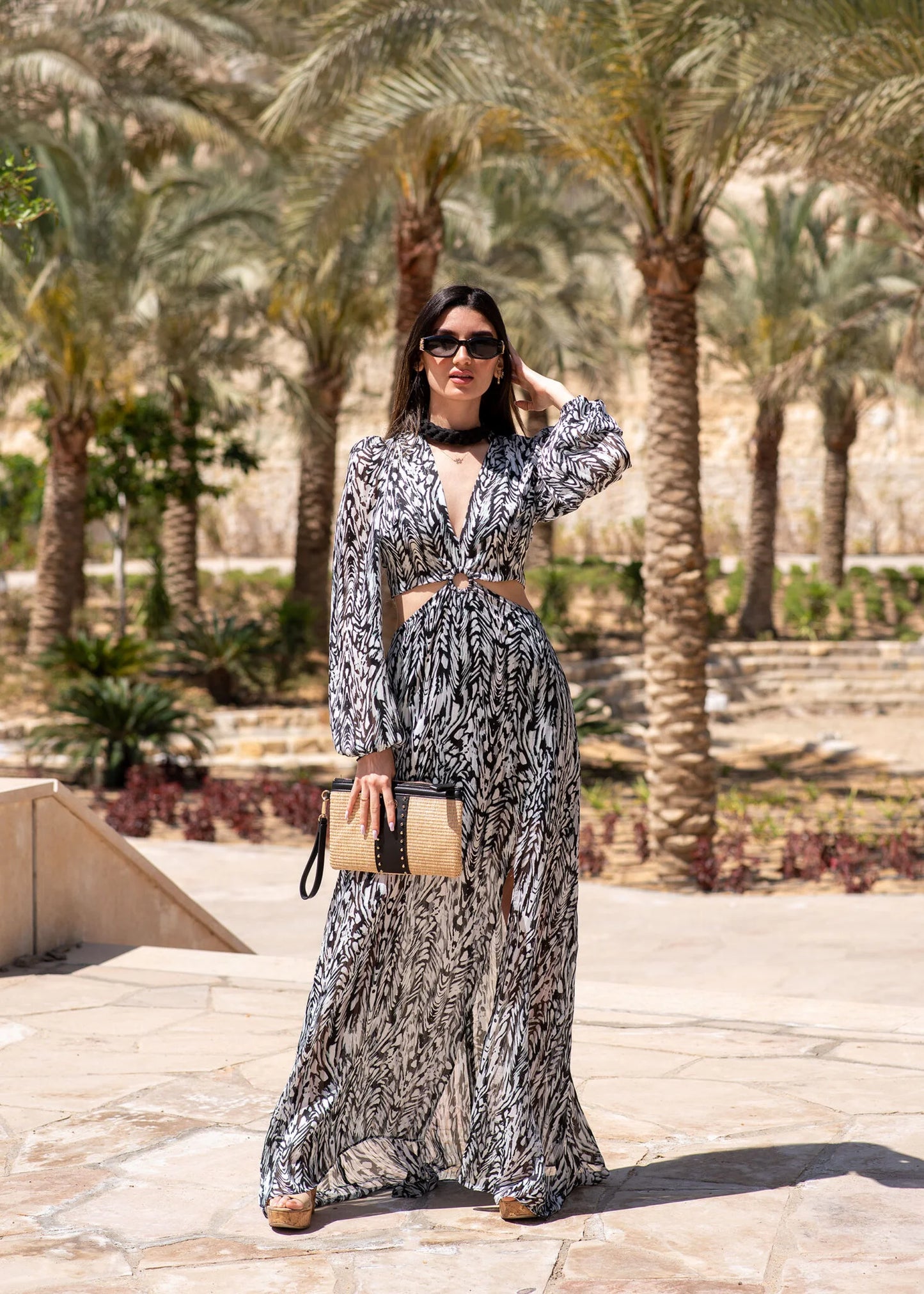 Chiffon black and white maxi dress