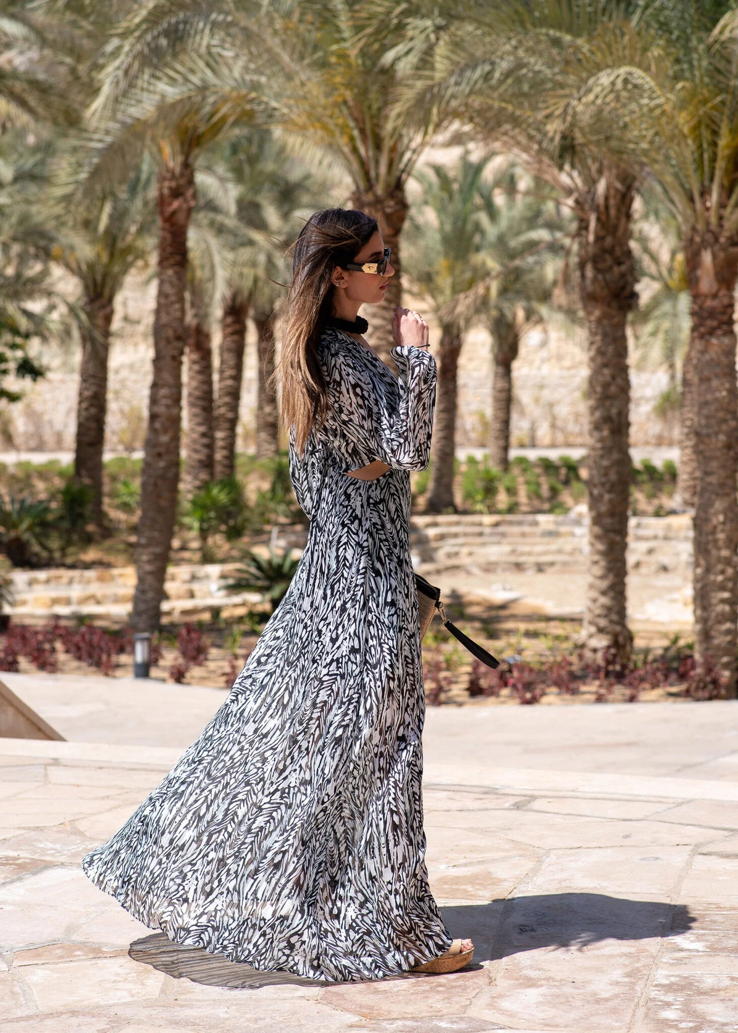 Chiffon black and white maxi dress