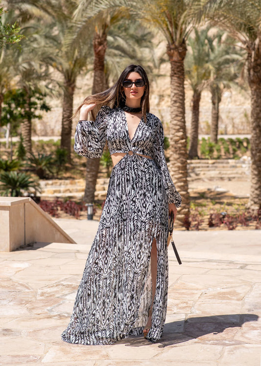 Chiffon black and white maxi dress
