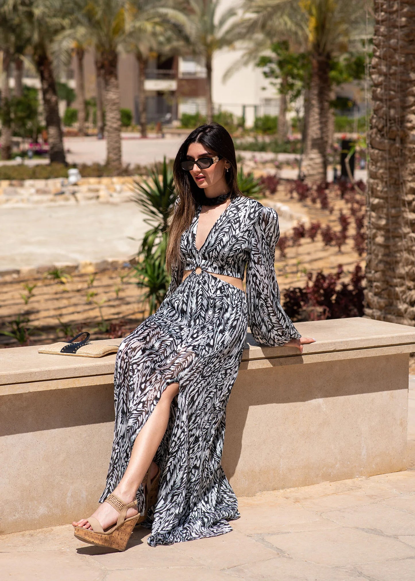 Chiffon black and white maxi dress