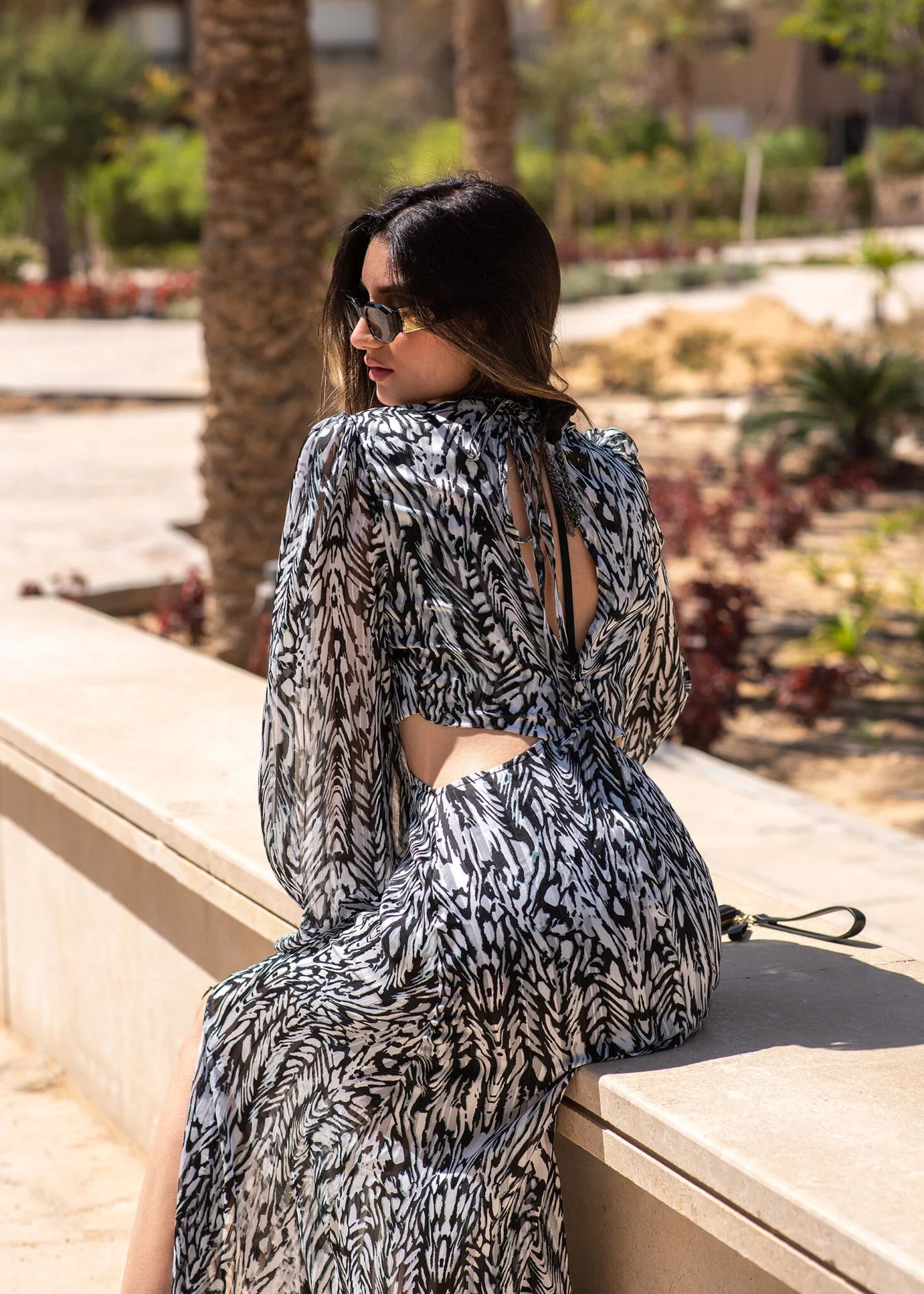 Chiffon black and white maxi dress
