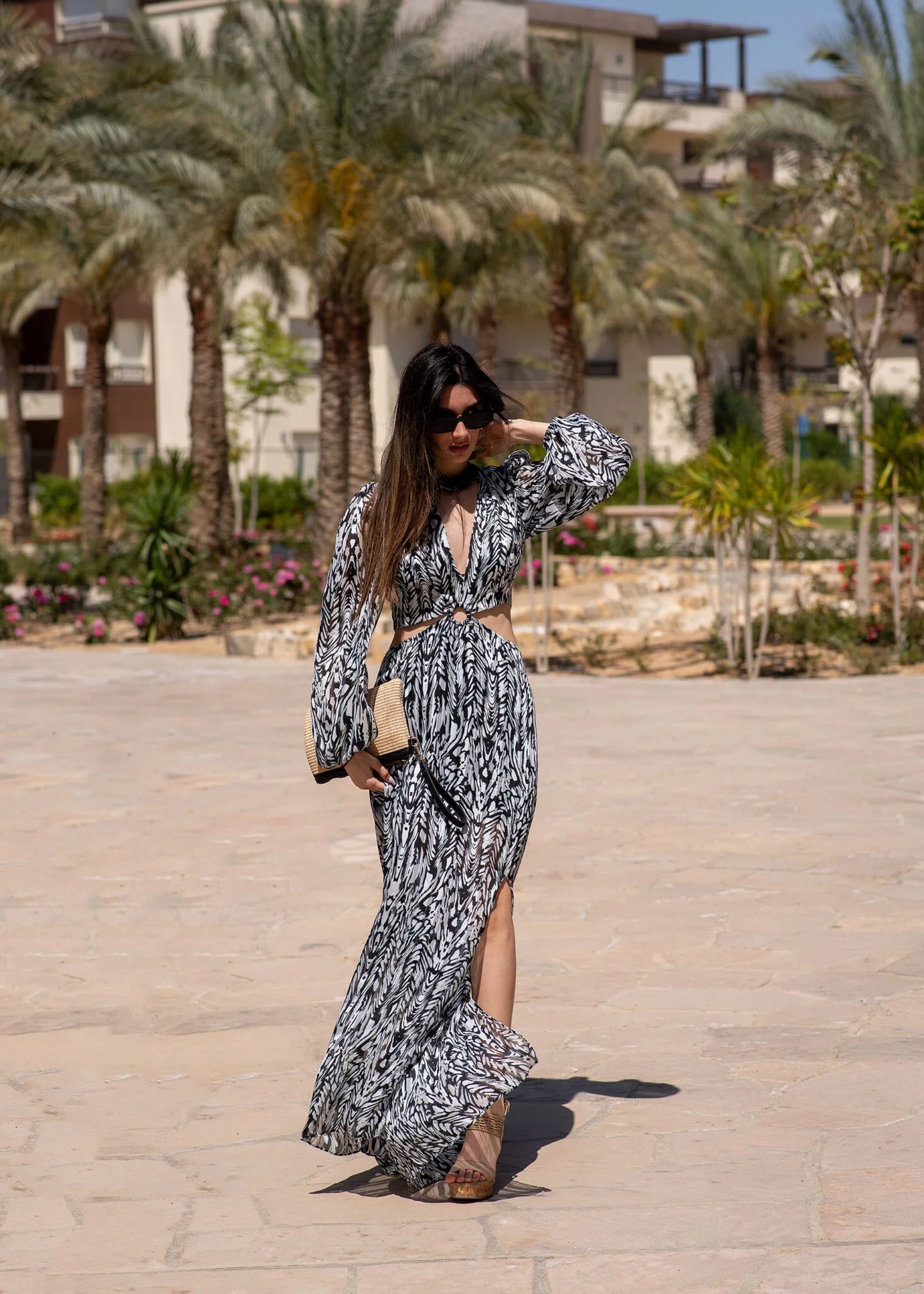Chiffon black and white maxi dress