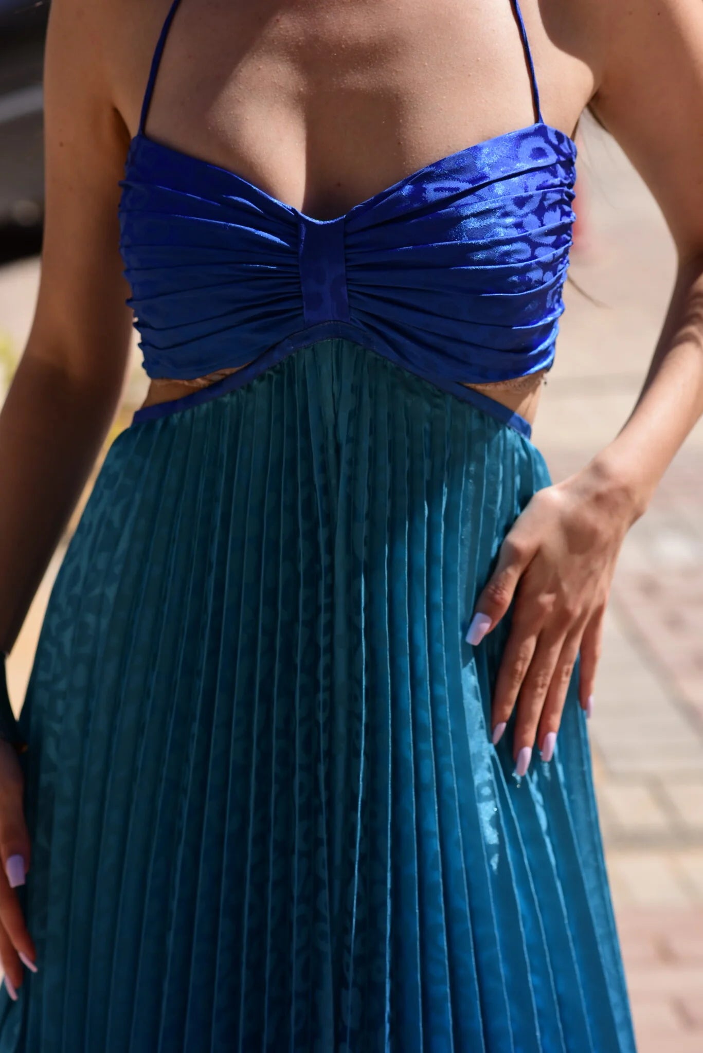 Mermaid pleated maxi dress in blue ombre