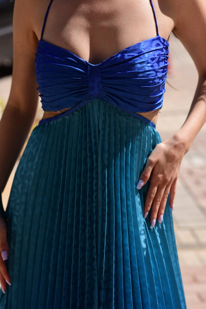 Mermaid pleated maxi dress in blue ombre