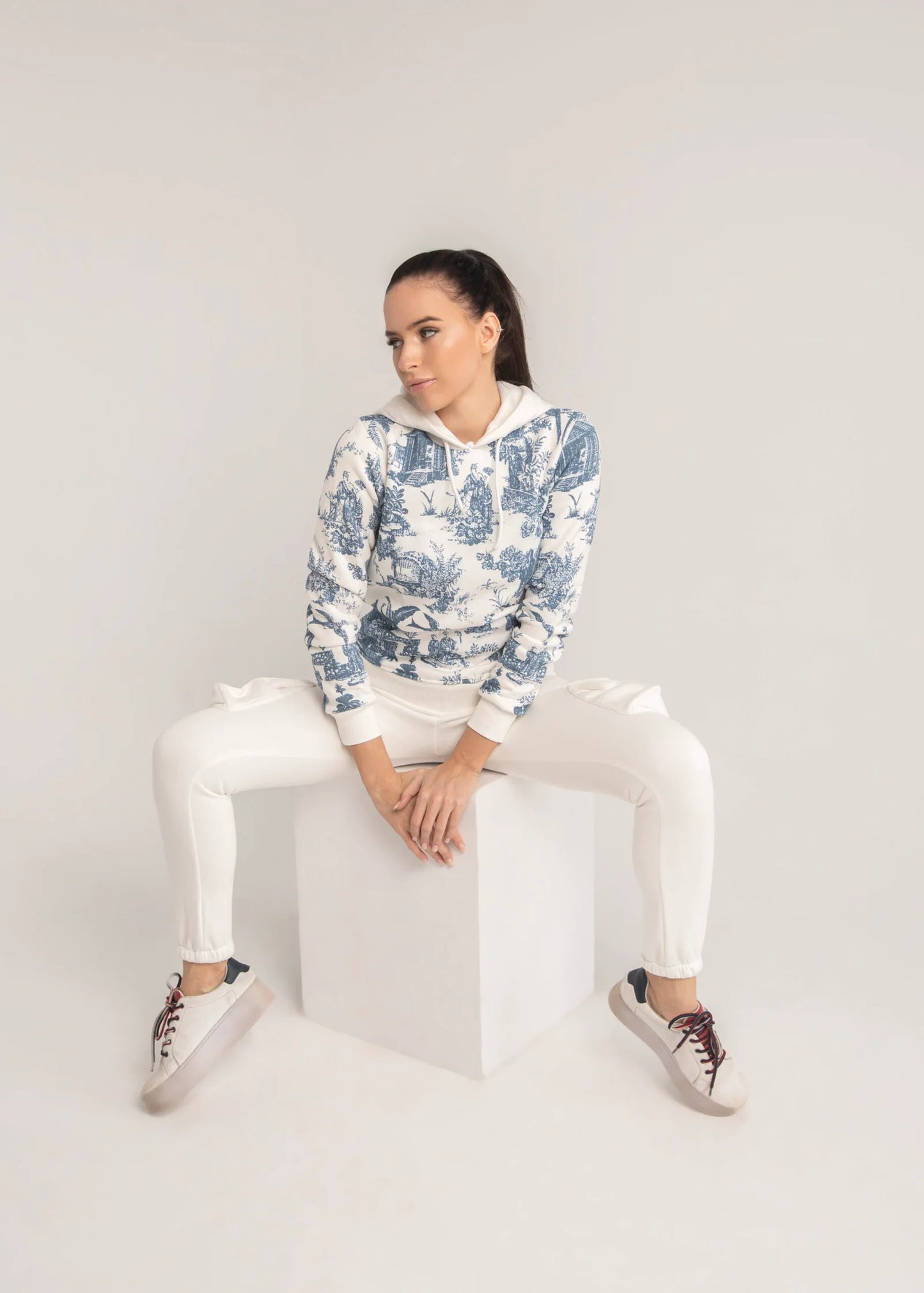 white sweatpants with puffy pockets