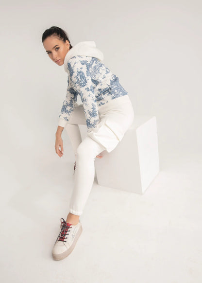 white sweatpants with puffy pockets