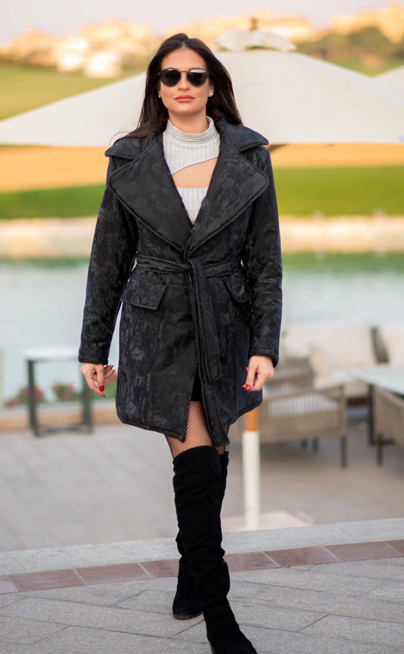 3D black leather coat