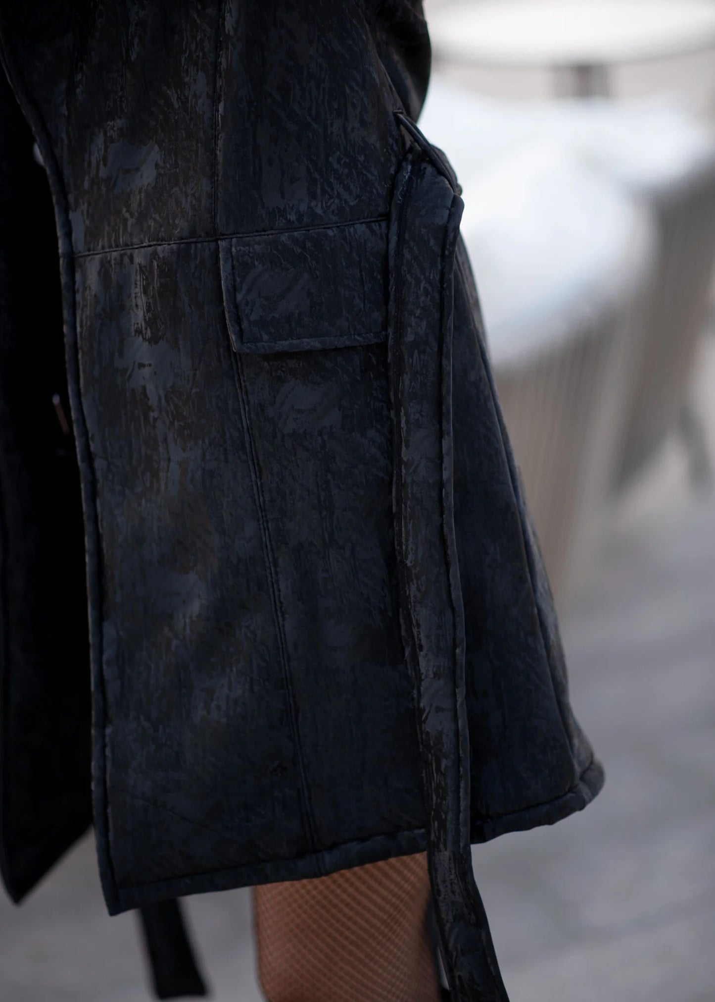 3D black leather coat